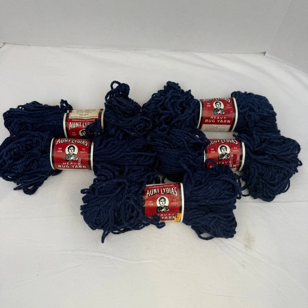 VTG Aunt Lydias Heavy Rug Yarn Navy Blue Rayon Cotton Article 235 Lot of 5